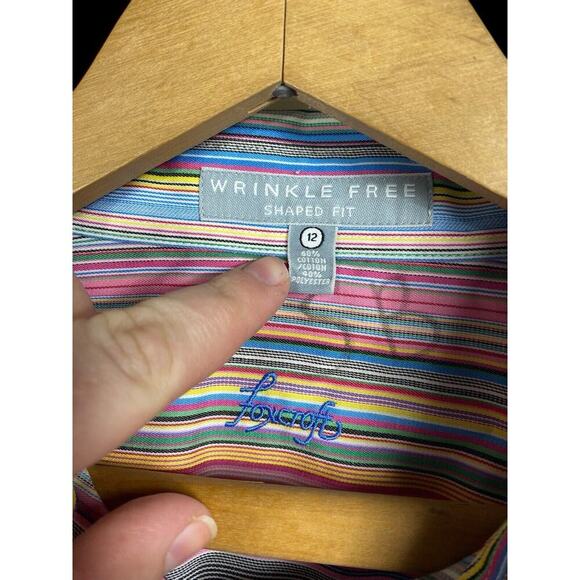 Foxcroft Shirt Top Size 12 Button Up Rainbow Stripe Blouse Wrinkle Free Shaped - Picture 9 of 9